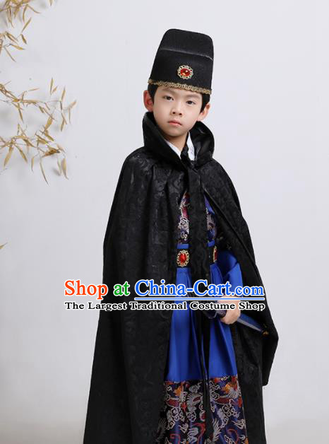 China Ming Dynasty Boys Imperial Guards Clothing Ancient Children Swordsman Garment Costume Traditional Blue Feiyu Robe