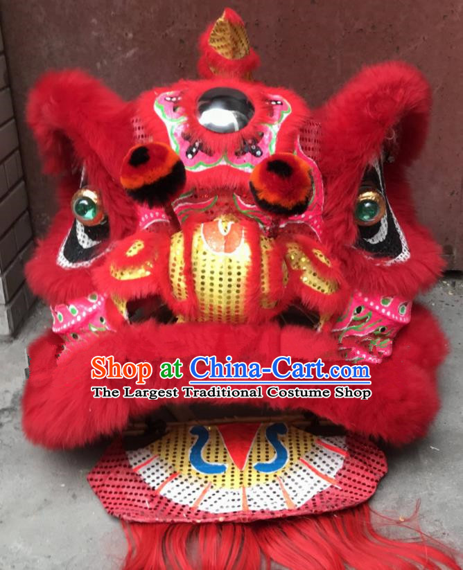 China Handmade Red Fur Southern Lion Head Adults Lion Dance Competition Uniforms Spring Festival Lion Dancing Performance Costumes