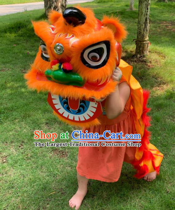 China Spring Festival Lion Dancing Performance Costumes Handmade Orange Fur Lion Head Children South Lion Dance Competition Uniforms