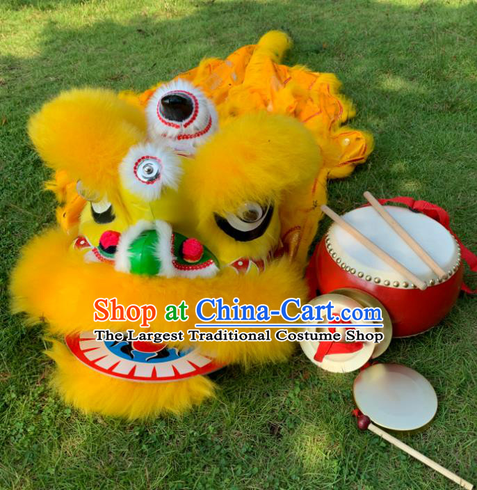 China South Lion Dance Performance Uniforms Spring Festival Lion Dancing Costumes Handmade Children Yellow Fur Lion Head