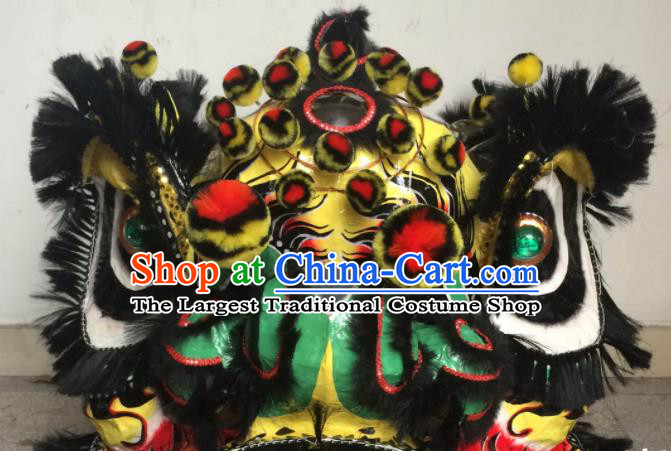 China Handmade Yellow Lion Head Southern Lion Dance Performance Black Fur Costumes Spring Festival Lion Dancing Competition Uniforms