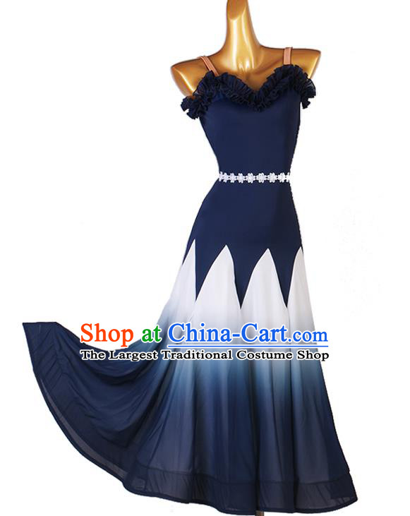 Professional Women Ballroom Dancing Clothing Waltz Dance Navy Dress Modern Dance Apparel International Dance Competition Costume