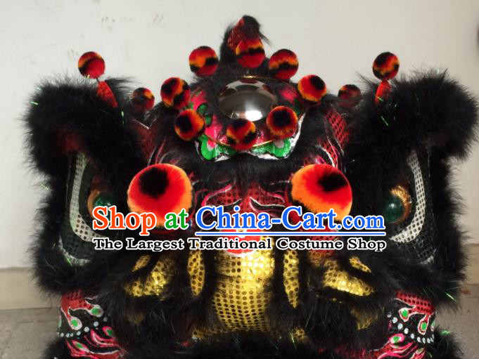 China Spring Festival Lion Dancing Performance Uniforms Handmade Black Fur Lion Head Southern Lion Dance Competition Costumes