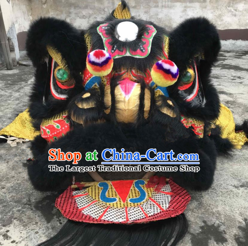 China Handmade Black Fur Lion Head Southern Lion Dance Competition Uniforms Spring Festival Lion Dancing Performance Costumes