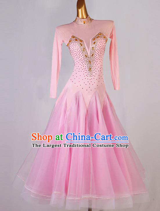 Professional Waltz Dance Competition Costume Women International Dance Clothing Modern Dance Pink Dress Ballroom Dancing Fashion