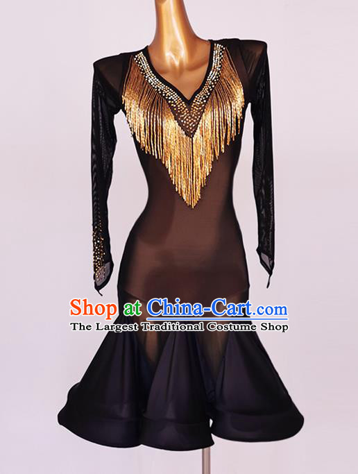 Professional Women Latin Dance Competition Clothing Modern Dance Black Dress Ballroom Dancing Fashion Cha Cha Costume