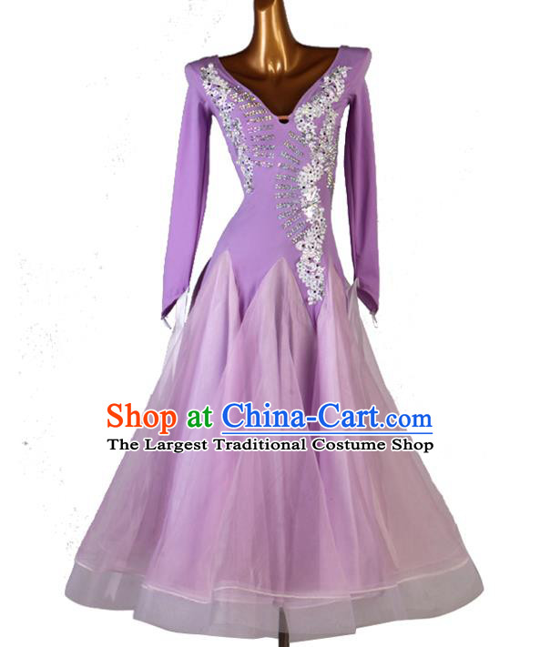 Professional Women International Dance Clothing Modern Dance Lilac Dress Ballroom Dancing Fashion Waltz Dance Costume