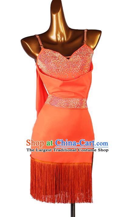 Professional Rumba Dancing Clothing Jitterbug Dance Orange Tassel Dress Women Cha Cha Fashion Latin Dance Competition Costume