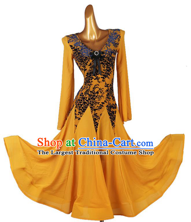 Professional International Dancing Clothing Modern Dance Yellow Dress Women Ballroom Dance Fashion Waltz Dance Costume