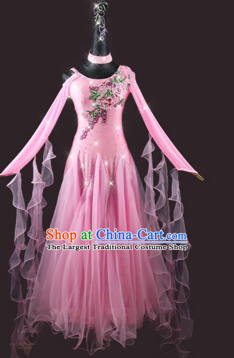 Top Social Dancing Uniform Modern Dance Pink Dress International Dance Competition Garment Costume Ballroom Waltz Clothing