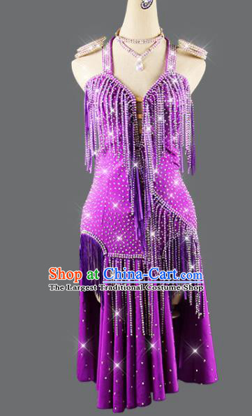 Professional Dancing Competition Clothing Latin Dance Purple Dress Rumba Dance Costume Women Cha Cha Sexy Fashion