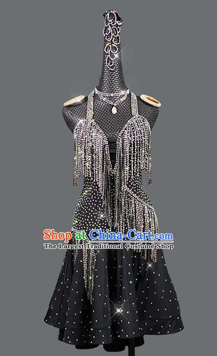 Professional Women Dancing Competition Clothing Rumba Dance Fashion Latin Dance Sexy Black Dress Cha Cha Costume