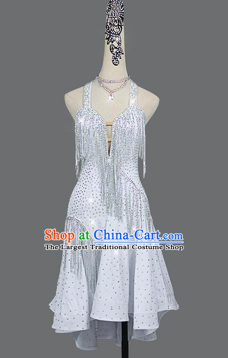 Professional Women Cha Cha Costume Dancing Competition Clothing Rumba Dance Fashion Latin Dance Sexy White Dress