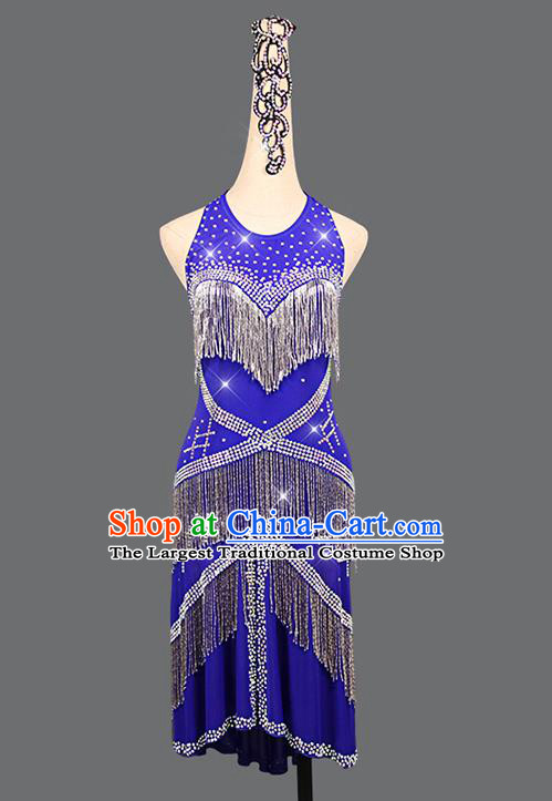 Professional Latin Dance Royalblue Dress Women Cha Cha Costume Dancing Competition Clothing Rumba Dance Sexy Fashion