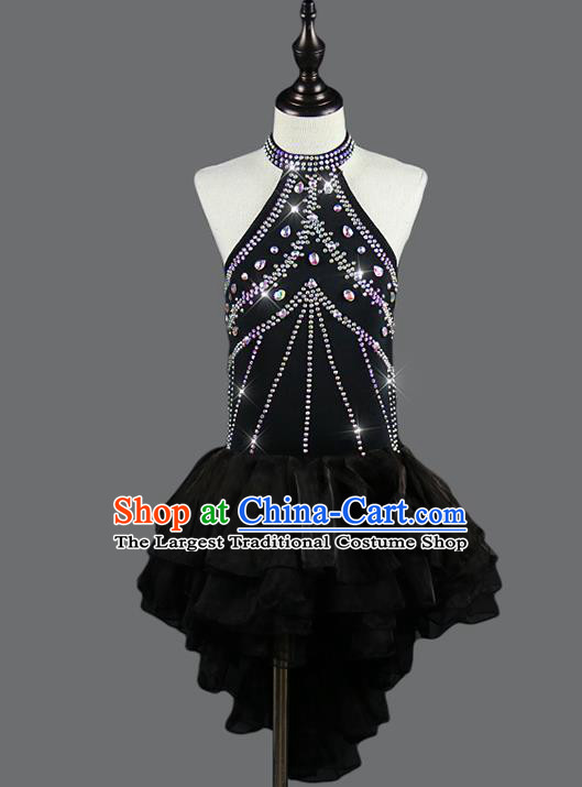 Professional Women Cha Cha Competition Costume Dancing Clothing Rumba Dance Fashion Latin Dance Black Lace Dress