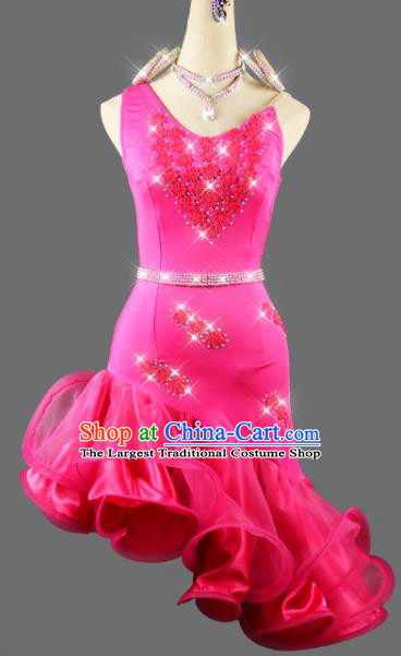 Professional Cha Cha Costume Women Dancing Competition Fashion Latin Dance Clothing Rumba Dance Sexy Rosy Dress