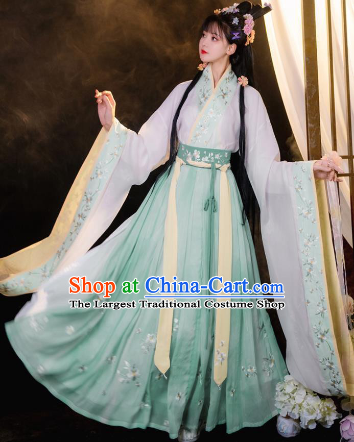 China Traditional Jin Dynasty Palace Princess Historical Clothing Ancient Court Beauty Hanfu Dress Garments