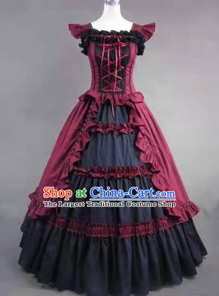 Top European Court Dance Clothing Cosplay Gothic Princess Dress Western Halloween Garment Costume Opera Performance Wine Red Full Dress