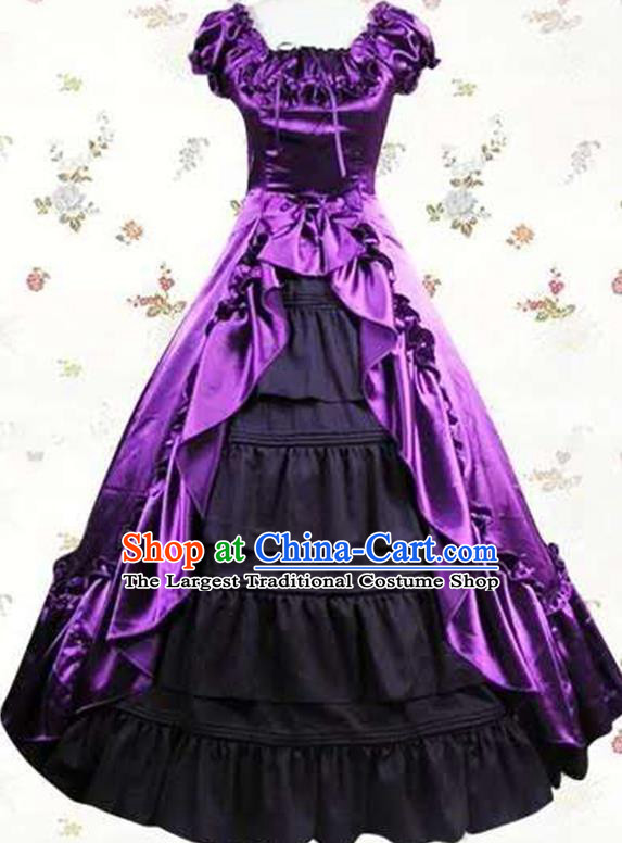 Top Gothic Court Purple Dress Halloween Cosplay Princess Garment Costume Opera Stage Full Dress European Noble Woman Clothing