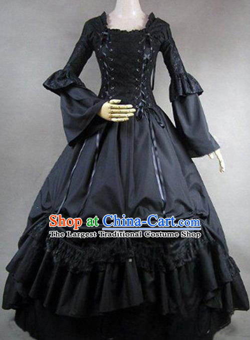 Top Western Opera Stage Full Dress European Noble Woman Clothing Gothic Court Princess Black Dress Halloween Cosplay Garment Costume