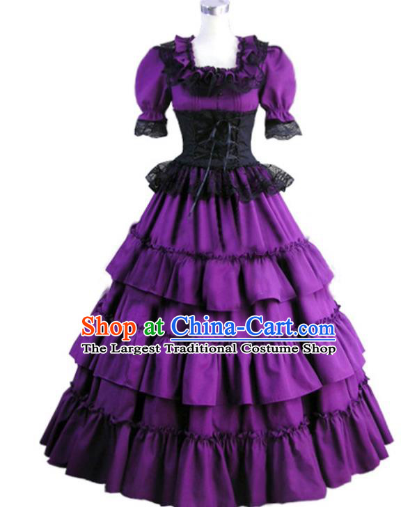 Top Halloween Cosplay Garment Costume Western Opera Stage Full Dress European Noble Woman Clothing Gothic Court Princess Purple Dress