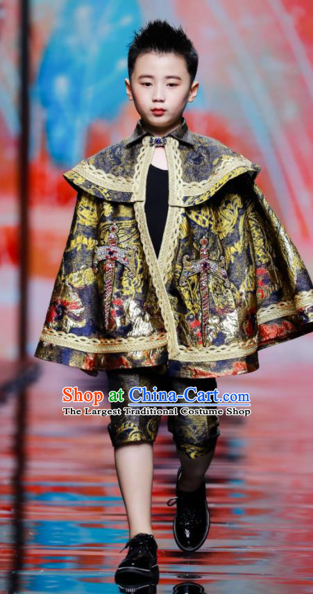 Top Boys Stage Show Golden Suits Kid Catwalks Uniforms Children Compere Performance Apparels