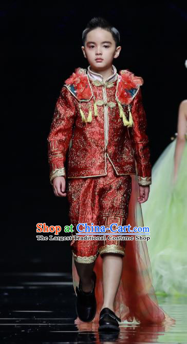 Top Children Compere Performance Apparels Boys Stage Show Red Suits Kid Catwalks Uniforms