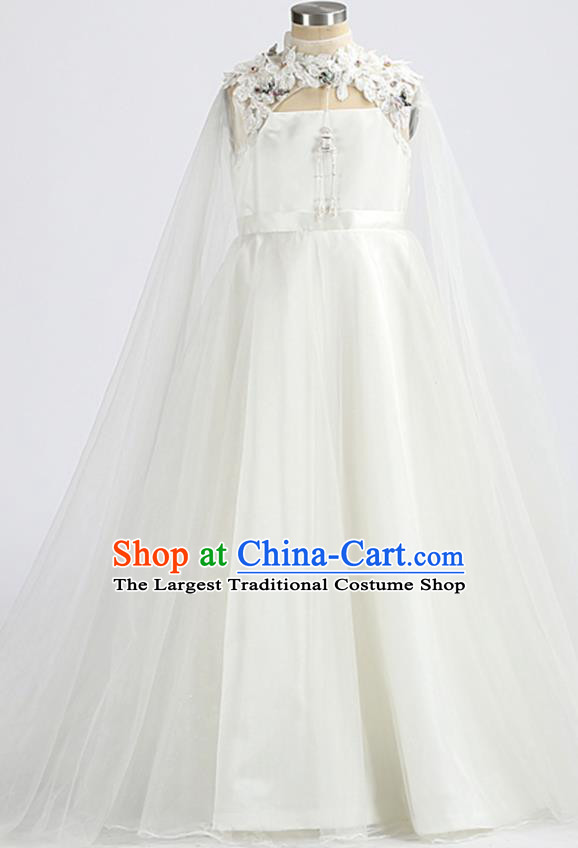 High Quality Chorus Clothing Stage Show White Full Dress Girl Catwalks Fashion Children Princess Dress