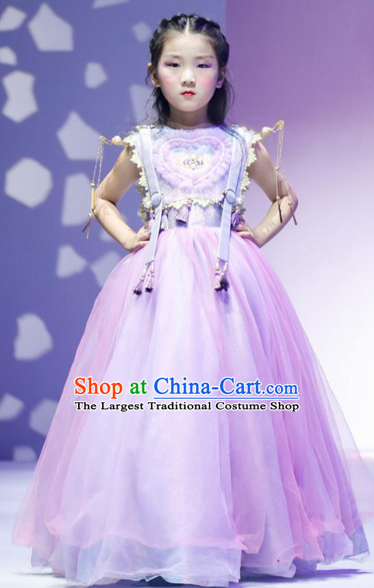 High Quality Children Princess Dress Chorus Clothing Stage Show Purple Full Dress Girl Catwalks Fashion