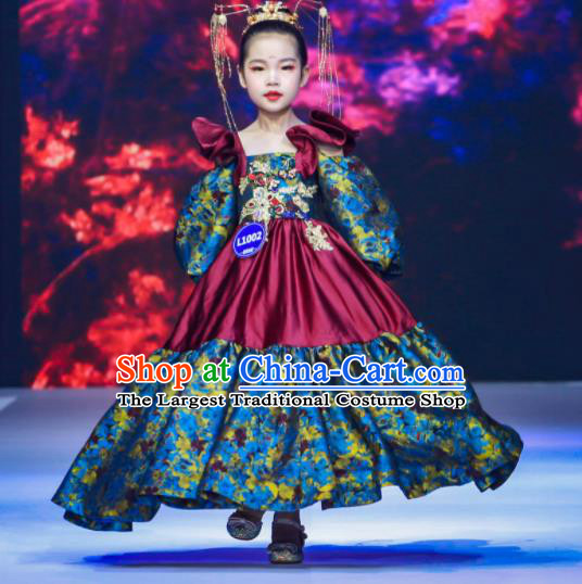 High Children Catwalks Dress Girl Stage Show Clothing Compere Garment Costume Kid Birthday Full Dress