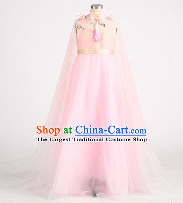 High Children Birthday Pink Dress Girl Catwalks Clothing Compere Garment Costume Stage Show Full Dress