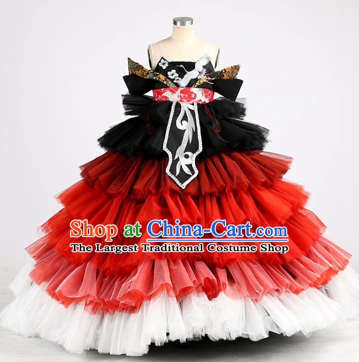 High Baby Compere Garment Costume Stage Show Full Dress Girl Catwalks Clothing Children Birthday Layered Veil Dress