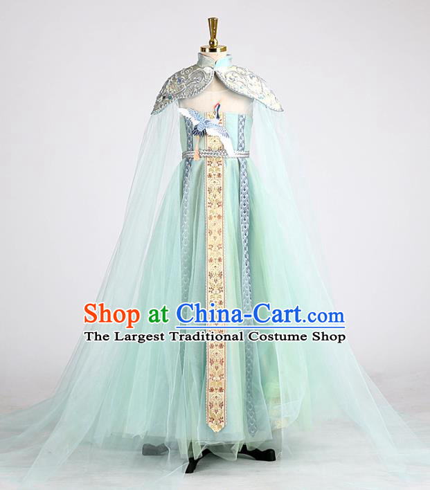 High Catwalks Garment Costume Stage Show Full Dress Girl Chorus Clothing Children Compere Green Dress