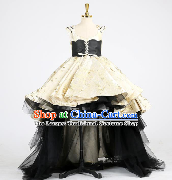 High Children Compere Garments Chorus Formal Costume Stage Show Golden Full Dress Girl Model Catwalks Clothing