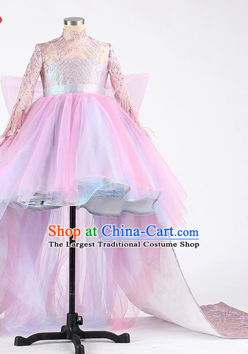 High Girl Catwalks Fashion Children Performance Lilac Dress Compere Clothing Stage Show Princess Full Dress