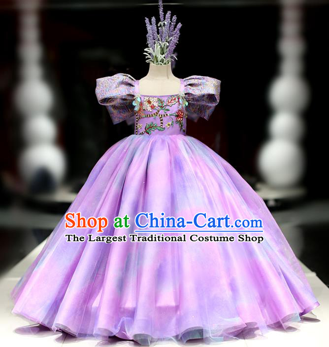 High Girl Catwalks Performance Fashion Children Compere Purple Dress Baroque Princess Clothing Stage Show Full Dress