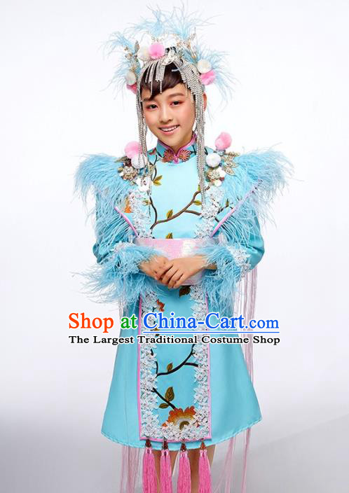 China Children Dance Blue Dress Uniforms Compere Garment Costumes Girl Catwalks Fashion Stage Performance Clothing