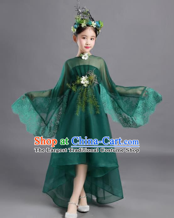 Custom Compere Competition Clothing Girl Stage Show Green Dress Catwalks Full Dress Children Performance Fashion Garment