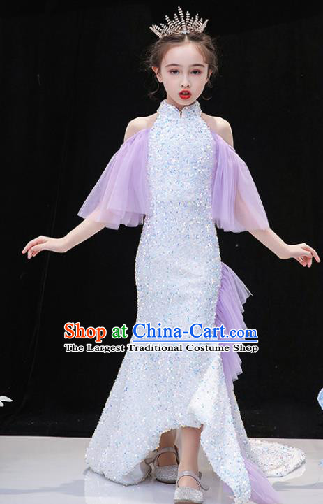 Custom Catwalks Full Dress Children Birthday Garment Girl Compere Fashion Clothing Stage Show Trailing Dress