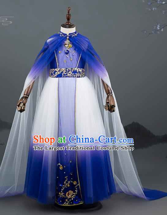 Custom Baby Princess Clothing Stage Show Blue Dress Girl Catwalks Full Dress Children Day Performance Fashion Garment