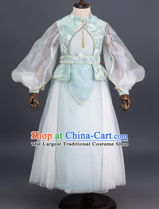 Custom Kid Stage Show Dress Girl Catwalks Fashion Children Piano Performance Full Dress Chorus Clothing