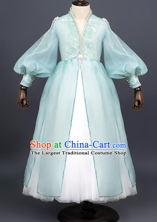 Custom Children Full Dress Kid Chorus Clothing Stage Performance Green Dress Girl Catwalks Fashion