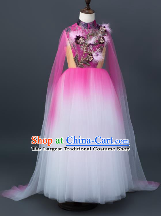 Custom Flowers Fairy Purple Dress Girl Princess Fashion Children Stage Show Full Dress Kid Birthday Clothing