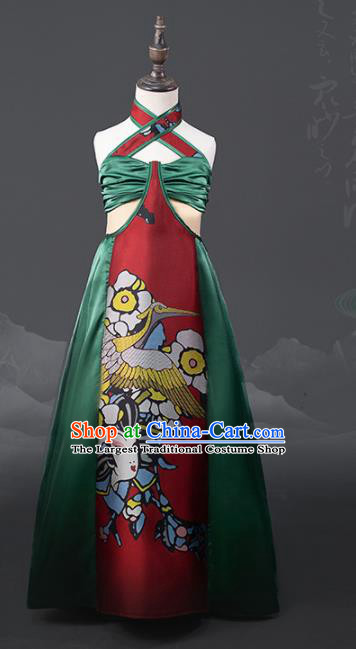 China Catwalks Fashion Costume Children Performance Clothing Opera Dance Red Dress Girl Stage Show Garments