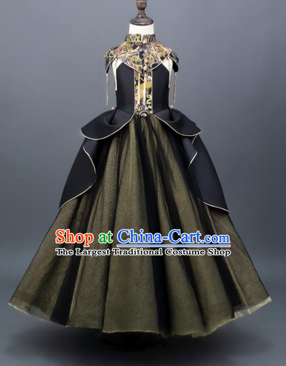 Custom Girl Stage Catwalks Fashion Children Dance Olive Green Full Dress Kid Chorus Clothing Princess Dress