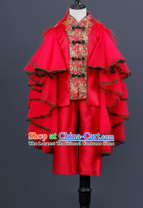 Top China Children Tang Suit Clothing Kid Classical Dance Costumes Chorus Red Uniforms Boys Prince Catwalks Wear