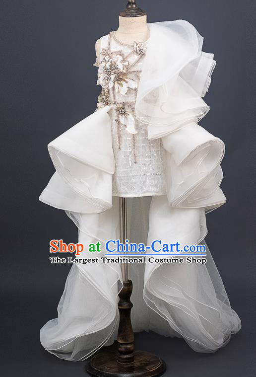 Custom Modern Dance Clothing Kid Christmas Performance Veil Dress Children Catwalks Garment Girl Princess Trailing Full Dress