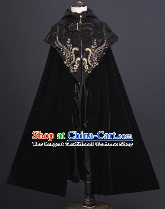 Top Halloween Performance Costumes Kid Prince Black Cape Uniforms Boys Catwalks Wear Gothic Children Clothing