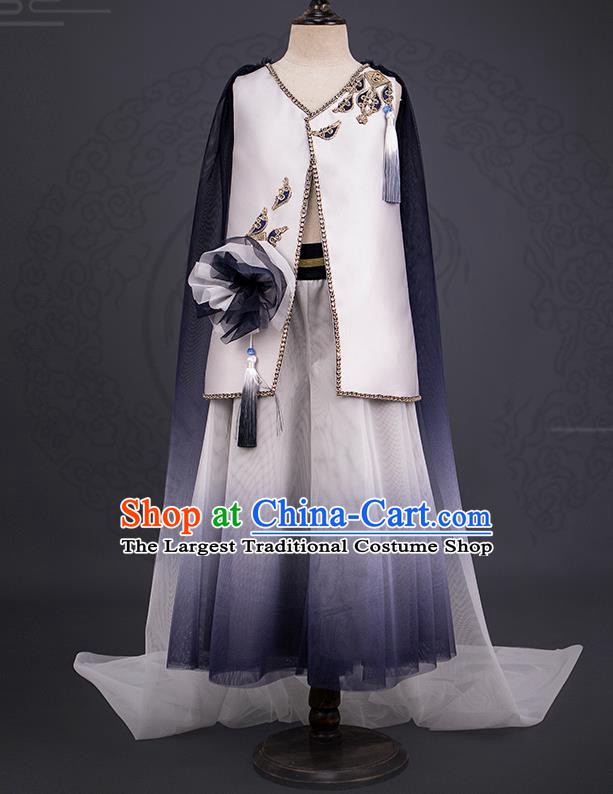 Top China Children Swordsman Clothing Stage Performance Costumes Kid Knight Blue Uniforms Boys Catwalks Dance Wear