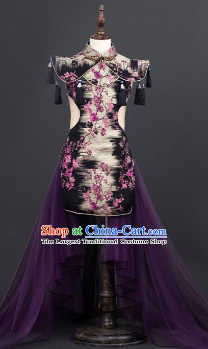 China Girl Stage Show Garments Catwalks Fashion Costume Children Performance Clothing Dance Printing Qipao Dress